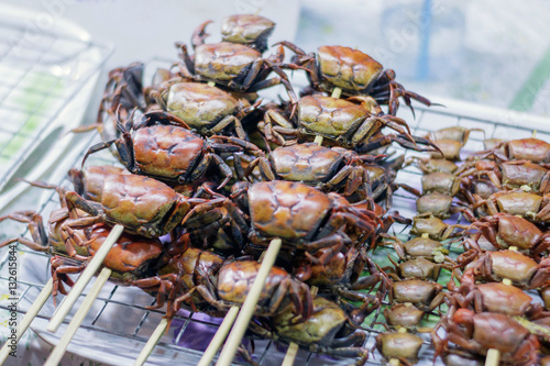 Grilled crab skewers, street food of Thailand