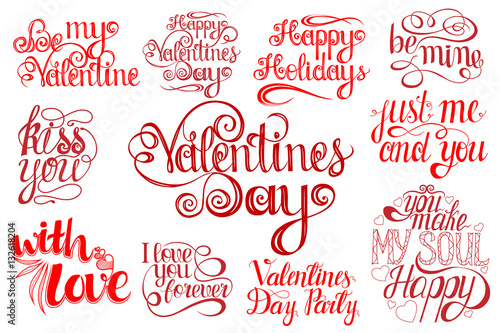 Set of Happy ValentinesDay Lettering, design elements for cards, prints and more.