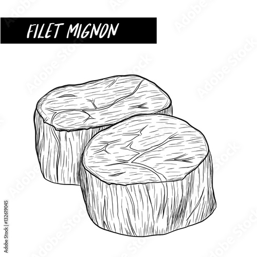 filet mignon sketch by hand drawing.filet mignon  vector on white background
