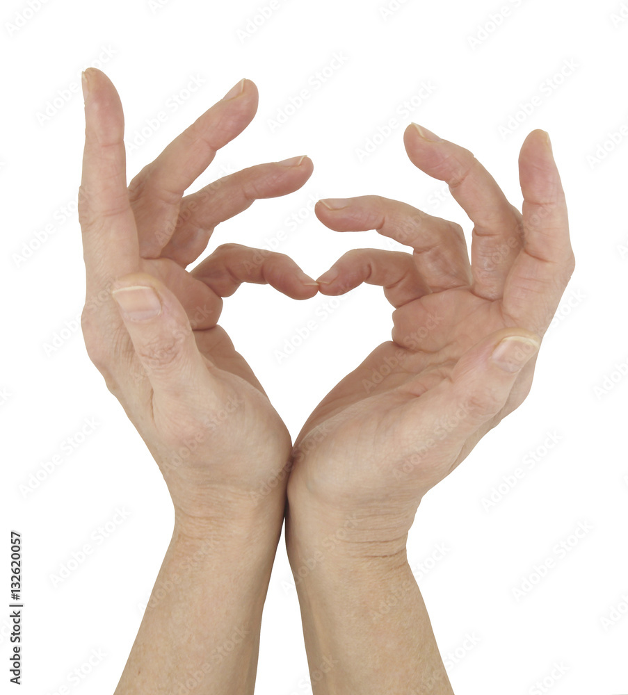 Simple Symbol of Love - female hands touching together to make a heart  symbol isolated on a white background Stock Photo | Adobe Stock