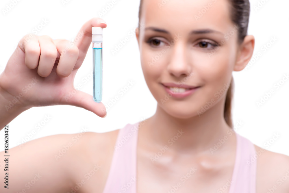 Woman in plastic surgery concept isolated on white Woman in plastic surgery concept isolated on white
