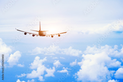 airplane fly in the sky, international passenger flight, travel concept background