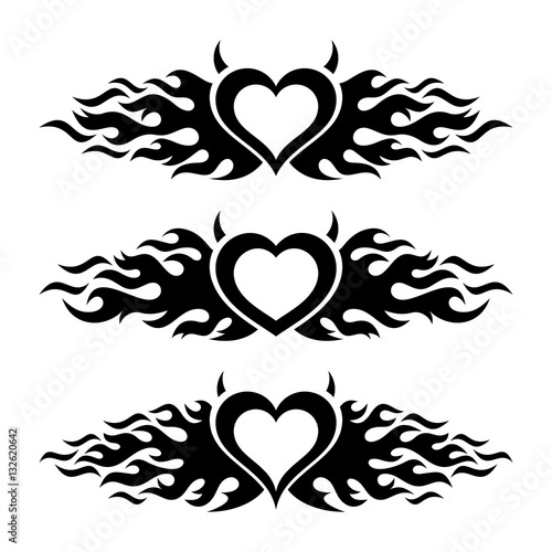 Black vector flaming heart love designs