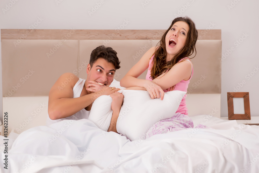 Family conflict with wife husband in bed Family conflict with wife husband in bed