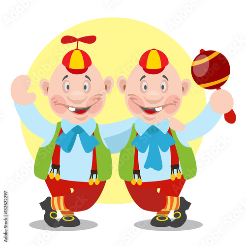 Tweedledee and Tweedledum. Illustration to the fairy tale Alice's Adventures in Wonderland.