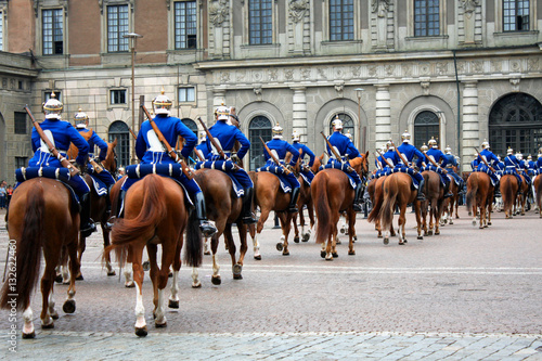 The Royal Guards - changing of the guards at the Royal Castle in Stockholm, Sweden.