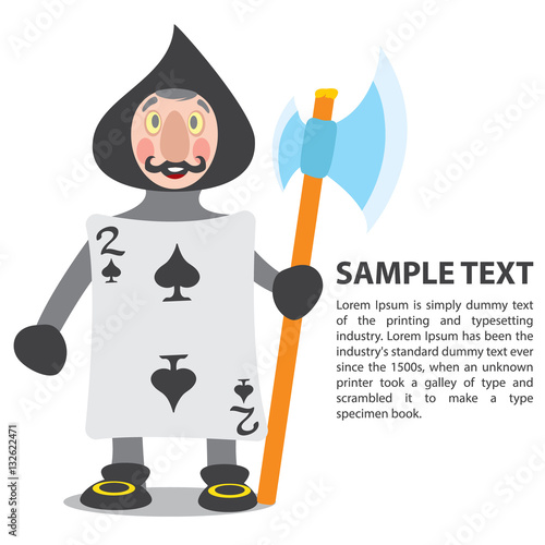 Guardsmen playing cards. Two of spades. Illustration to the fairy tale Alice's Adventures in Wonderland. Template with place for text.