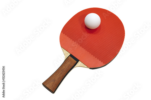 table tennis racket with a ball isolated on a white background	
