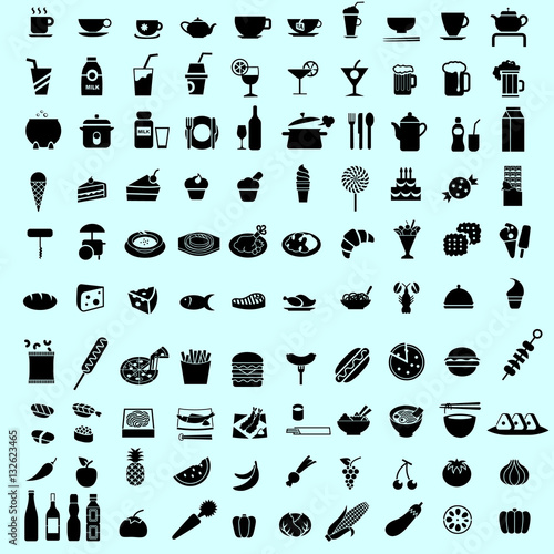 Set of food black icon and pictogram vector