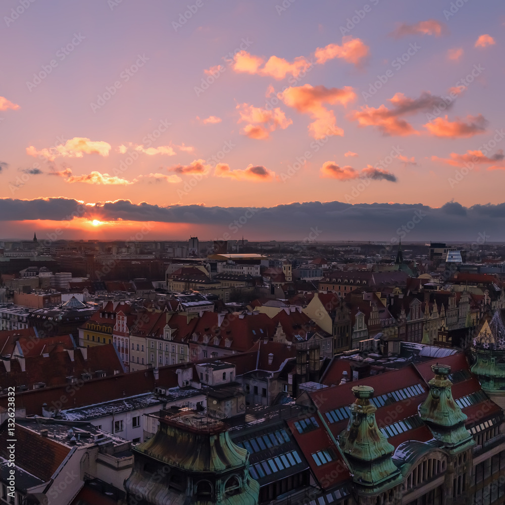 View on the Wroclaw during sunset. Poland, Europe. - obrazy, fototapety, plakaty 