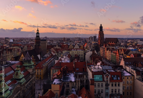 View on the Wroclaw old town at sunset Poland, Europe.