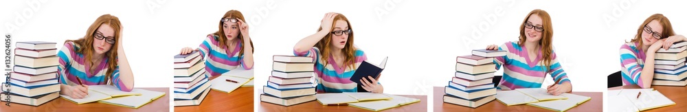 Young student with books isolated on white Young student with books isolated on white