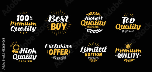 Vector set labels, badges and icons. Lettering high quality, best buy, exclusive offer, premium, limited edition