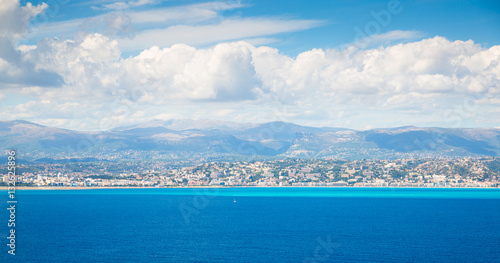 Cote d'Azur France. Beautiful panoramic aerial view city of Nice, France. Luxury resort of French riviera