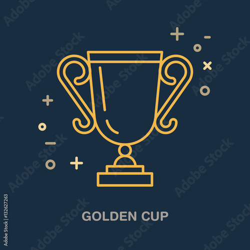 Champion trophy linear icon. Golden cup logo, championship sign. Winner award, leadership illustration.