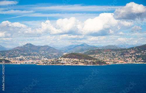Cote d'Azur France. Beautiful panoramic aerial view city of Nice, France. Luxury resort of French riviera © IRStone