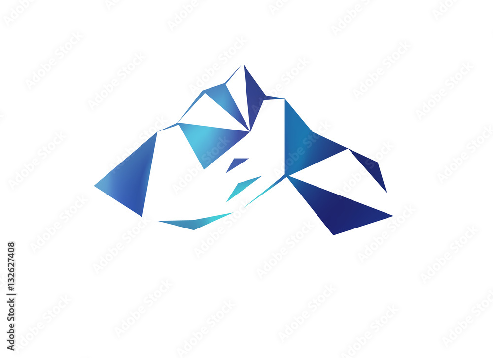 Snow mountains peak (Everest) logo. Much blue triangles. Can be used as sports badge, emblem of mineral water, tourism banner, travel icon, sign, decor... Snow mountains peak (Everest) logo. Much blue triangles. Can be used as sports badge, emblem of mineral water, tourism banner, travel icon, sign, decor...