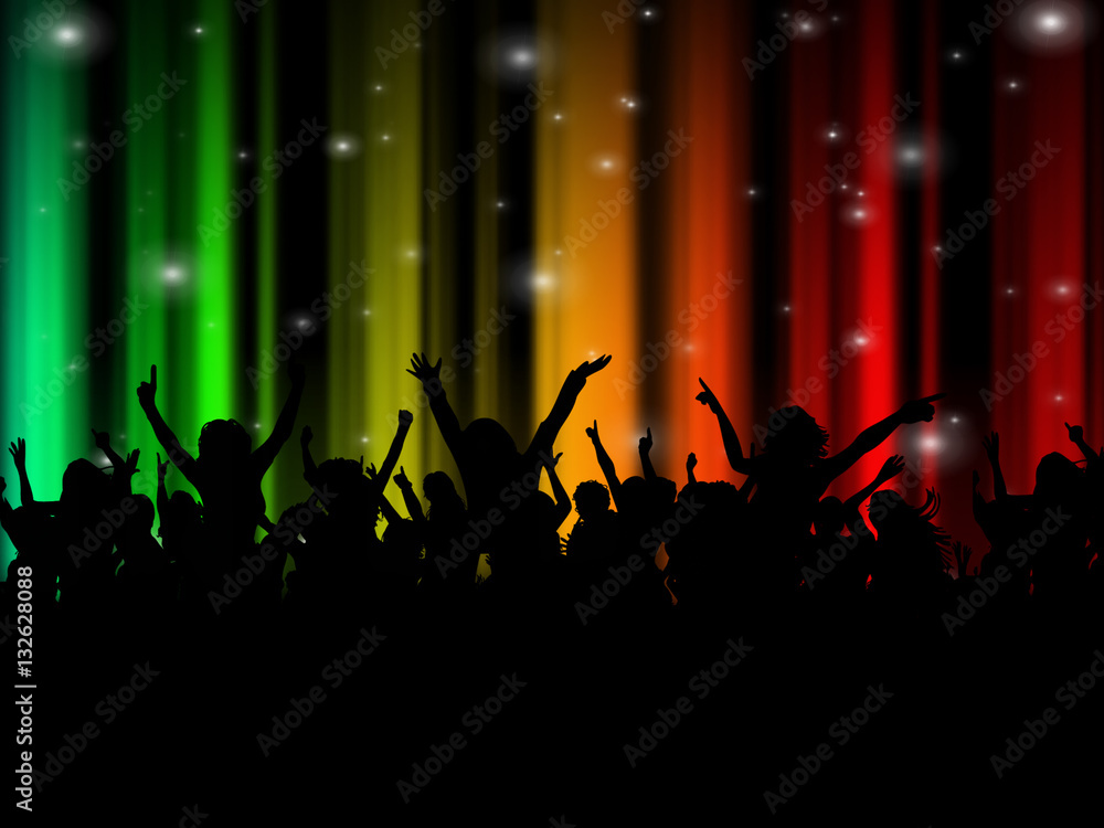 illustration of cheering crowd on spectrum lights backdrop