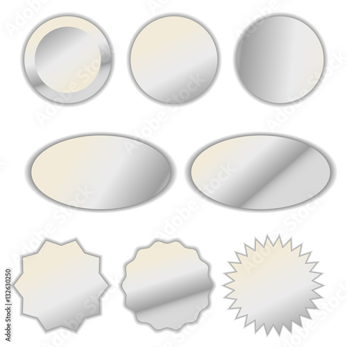 Pearl white foil vector label sticker set.