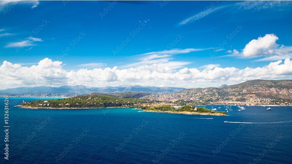 Cote d'Azur France. Beautiful panoramic aerial view city of Nice, France. Luxury resort of French riviera