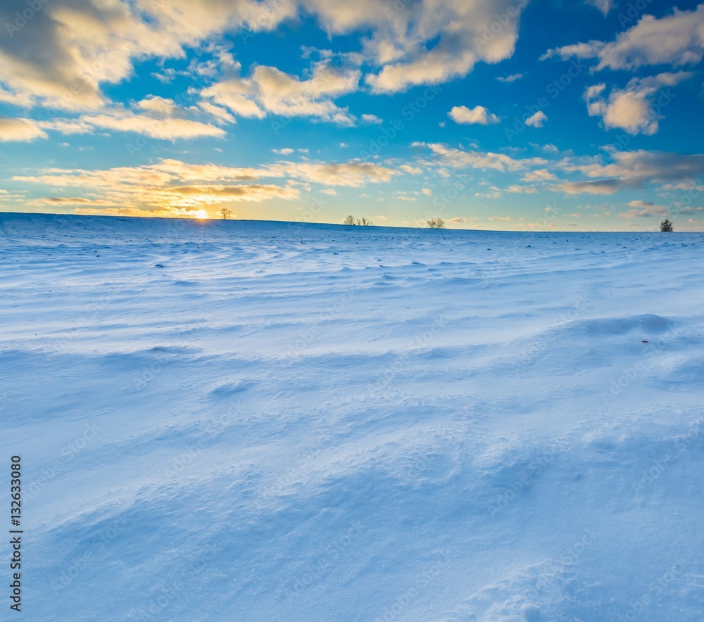 Beautiful winter sunset on fields Beautiful winter sunset on fields