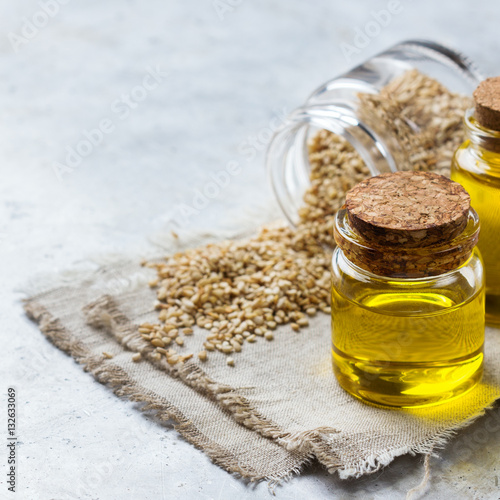 Sesame oil and seeds for healthy eating photo