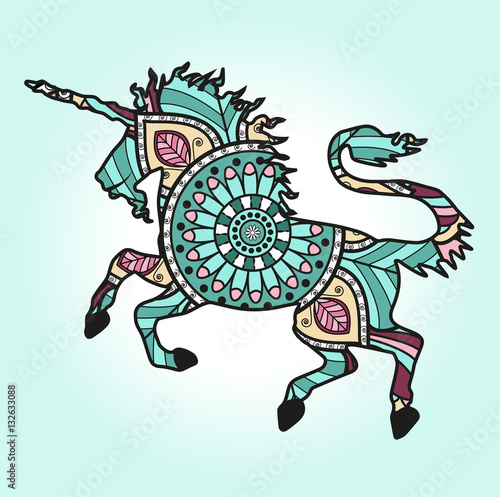 Vector illustration of a colored unicorn mandala, unicorno colorato mandala vettoriale