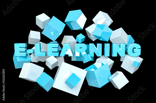 Floating 3D render e-learning presentation with cube