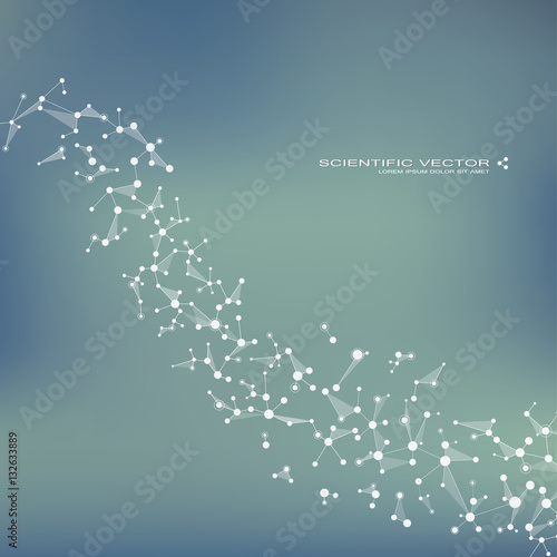 Molecule DNA and neurons vector. Molecular structure. Connected lines with dots. Genetic chemical compounds. Chemistry, medicine, science, technology concept. Geometric abstract background.