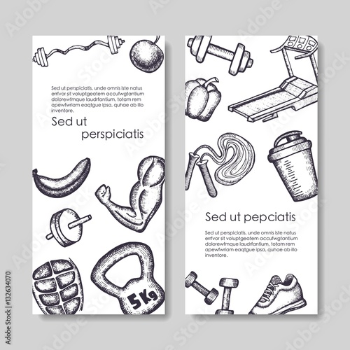 universal creative fitness card drawing. healthy lifestyle. vector 