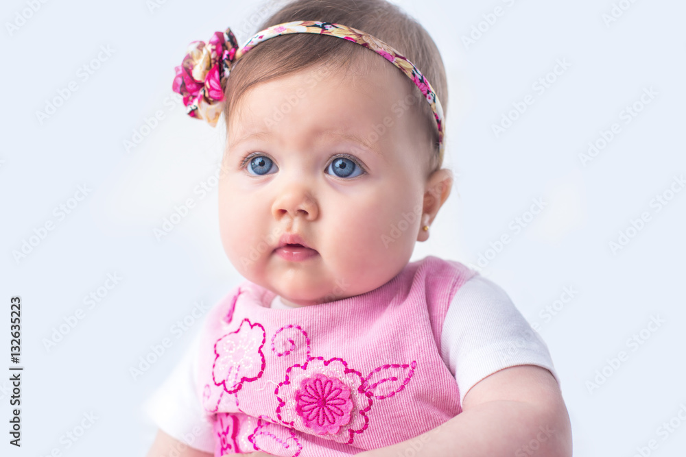 Adorable baby girl portrait on white background Adorable baby girl portrait on white background