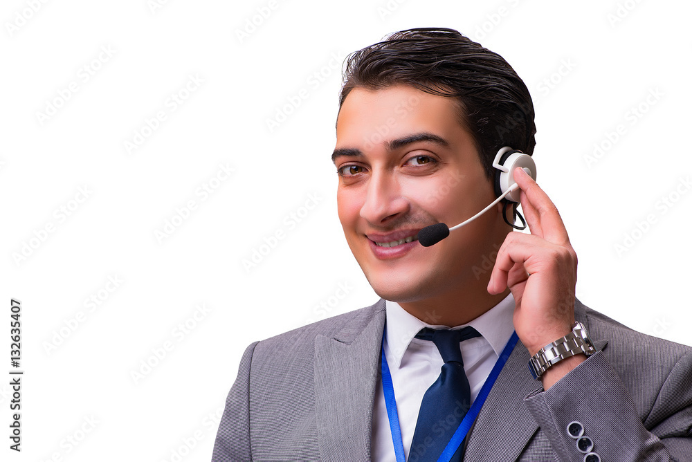 Handsome man with headset isolated on white Handsome man with headset isolated on white
