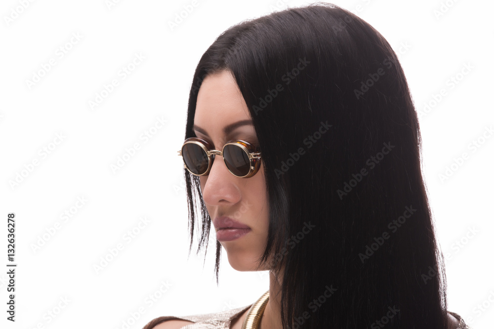 portrait of beautiful asian girl close up in sunglasses isolated on white background portrait of beautiful asian girl close up in sunglasses isolated on white background