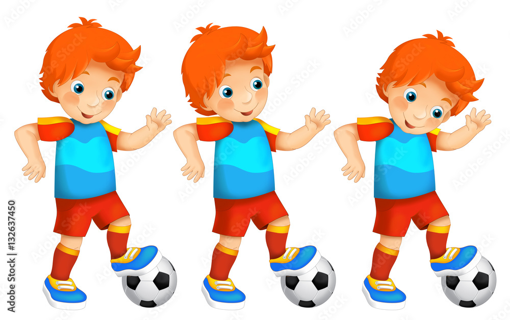 Cartoon child - boy - playing football - activity - illustration for children