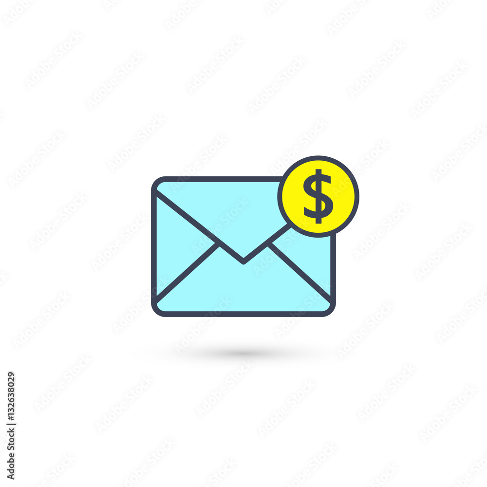 Envelope and coin business icon. Vector Envelope and coin business icon. Vector
