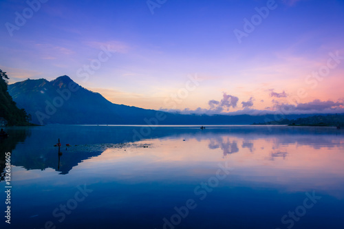 View of a lake and mountain in Bali Indonesia 