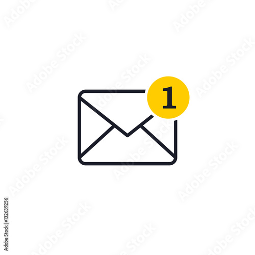 New incoming message envelope with one notification, vector object.