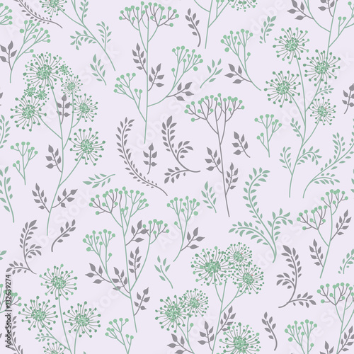 Floral summer pattern. Leaves and flowers. Nature Herb background © Terriana