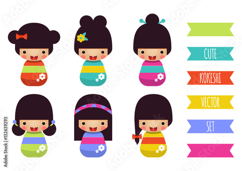 Set of cute Japanese Kokeshi Dolls