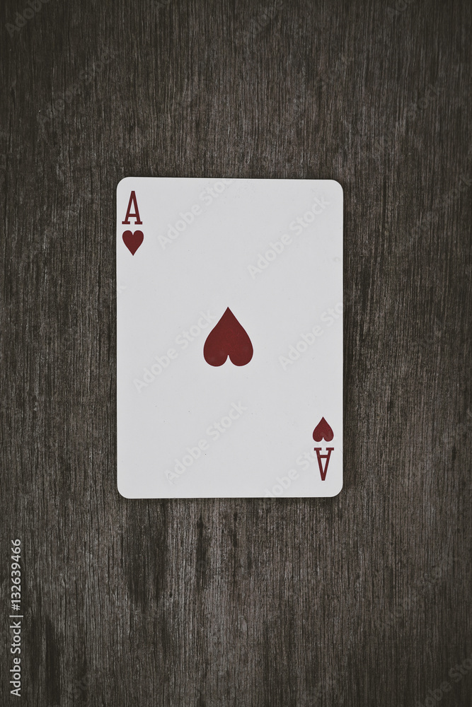 Playing cards ace of hearts close up