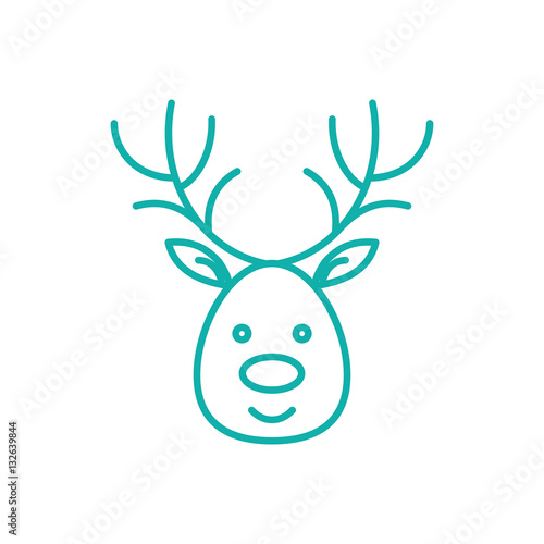 deer moose stag antler xmas christmas winter santa new year line icon blue on white