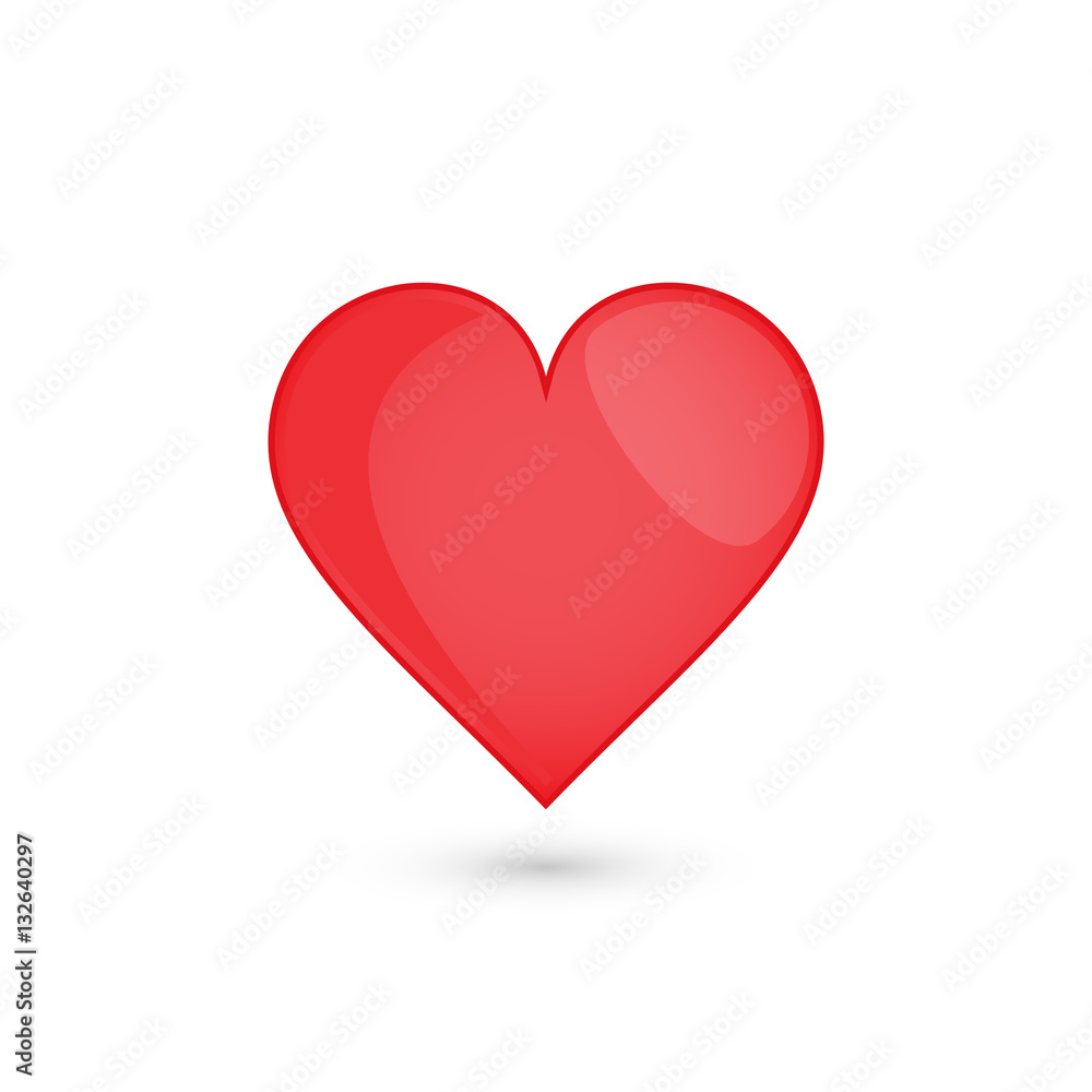 Heart Icon Vector. Love red symbol. Valentine's Day sign, isolated on white background with shadow, graphic web design, logo.