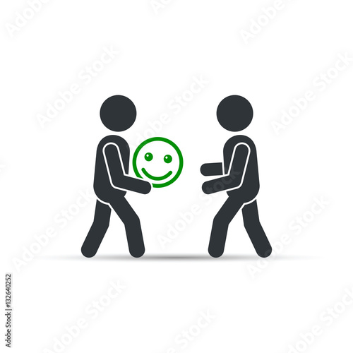 Man giving smiley emoticon icon, vector. Giving good mood concept illustration.