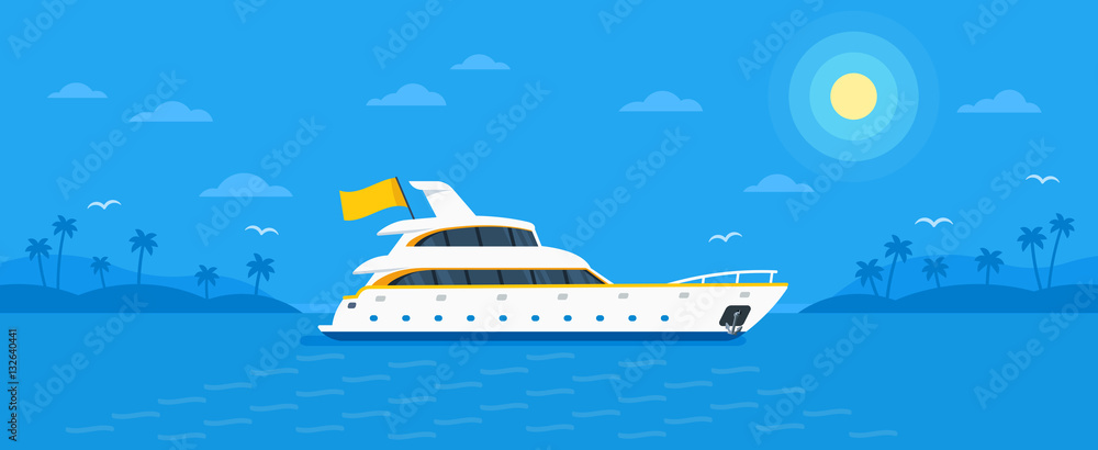 Motor yacht boat flat vector