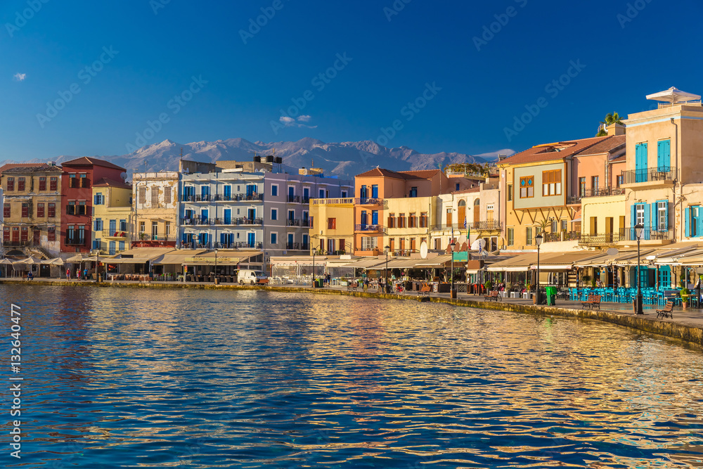 Beautiful venetian port of Chania, Crete island, Greece