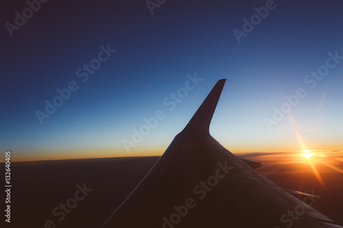 sunset view from the window of an airplane