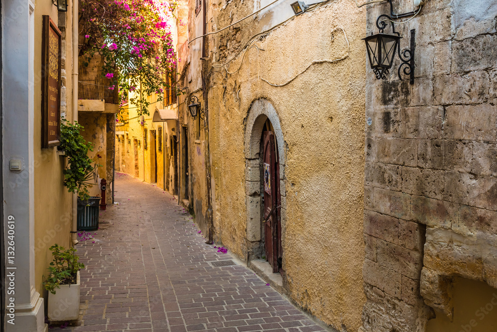 Beautiful mediaval streets of Chania, Crete island, Greece