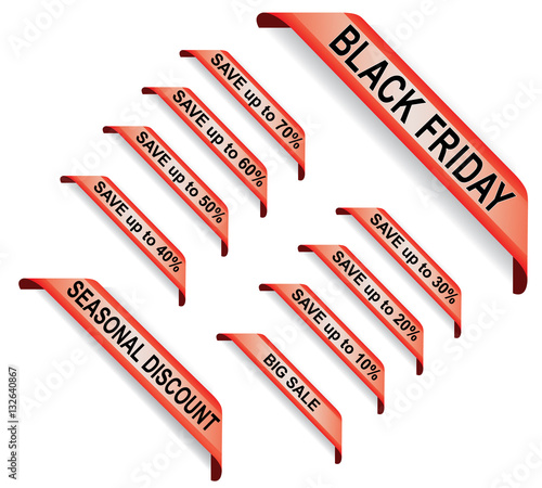 Black Friday. Set red price tags, labels and stickers