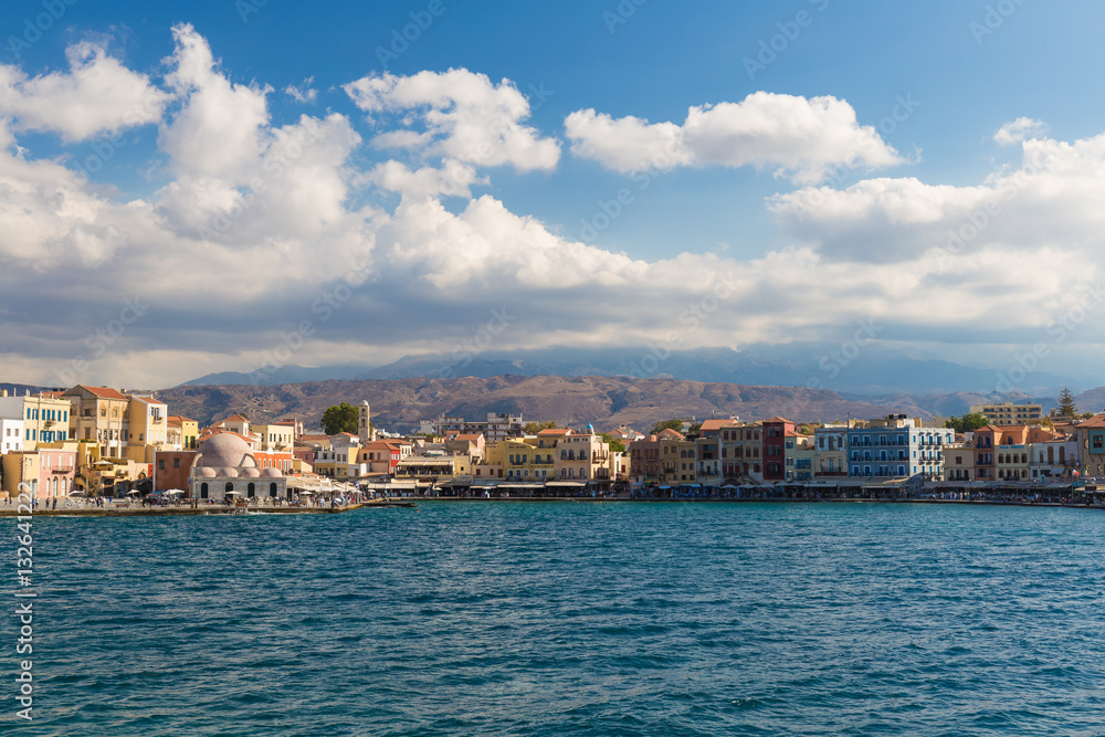 Beautiful venetian port of Chania, Crete island, Greece