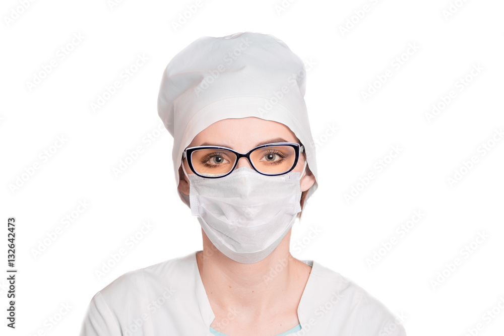 Female doctor with antidote isolated on white background. Health care and medical concept Female doctor with antidote isolated on white background. Health care and medical concept